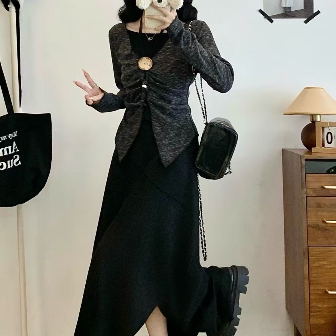 小众美拉德一整套感入秋穿搭女装秋季新款荡领上衣配半身裙2025