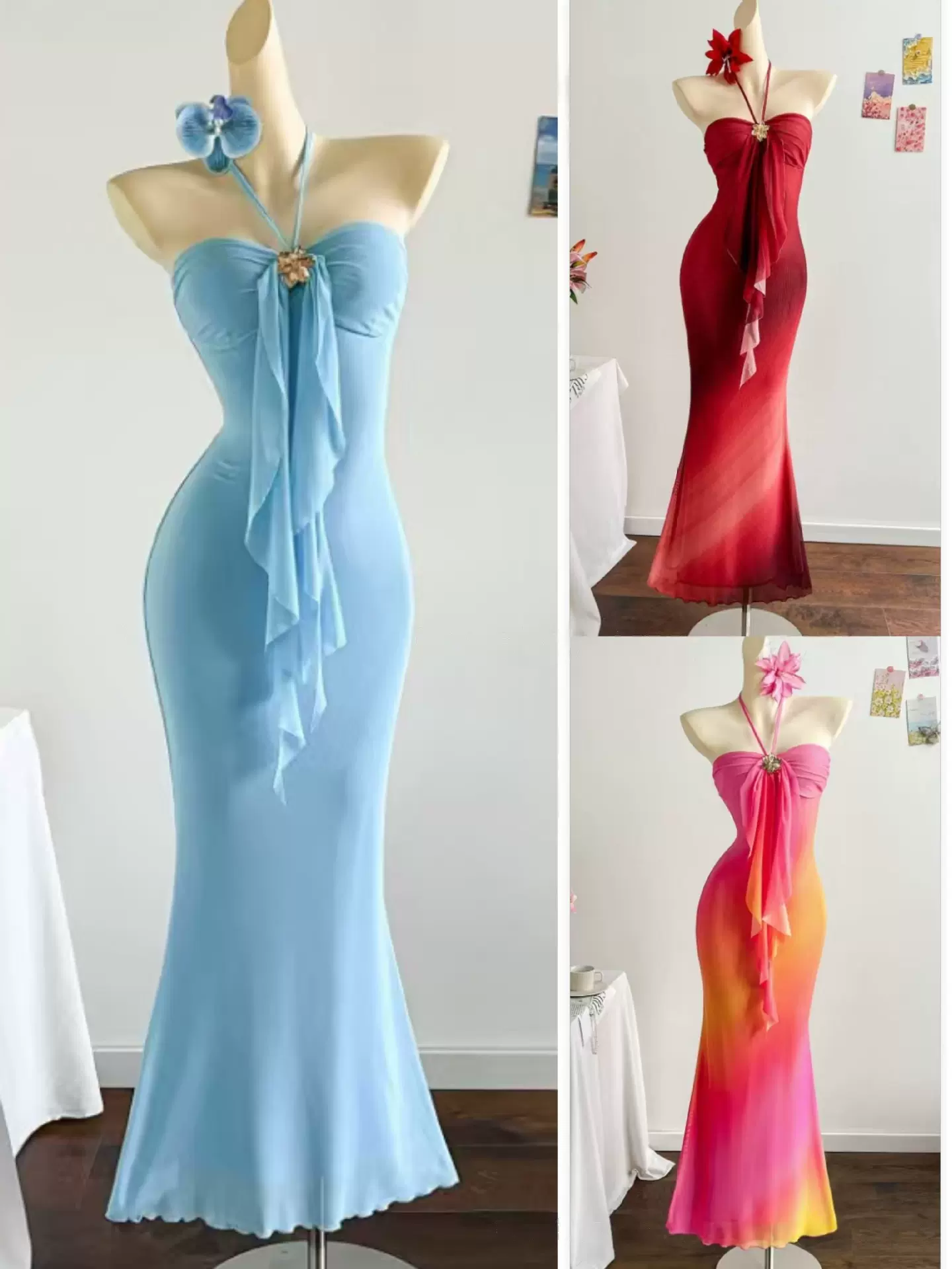 2026新款连体泳衣亚马逊跨境款优雅长裙挂脖露背修身泳装