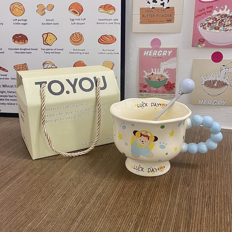 Taza de cachorro lindo Taza de alto valor Regalo de cumpleaños femenino Taza de cerámica Regalo de mano Taza de agua Café Taza de pareja