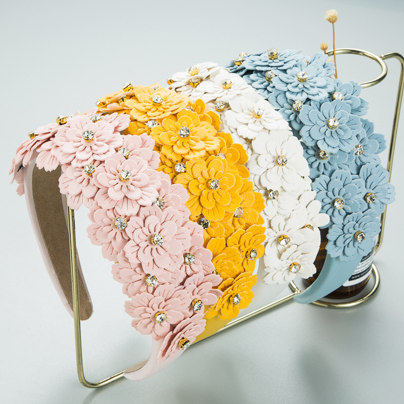 Retro Style Colorful Flowers Glass Drill Headband Hair Accessories display picture 2