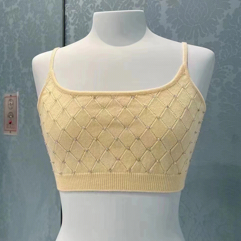 Miu Style Girly Short Vest Hand-Encrusted Diamond Fashion Inner Small Suspender Women's Chest-Wrapped Top 2024 Autumn and Winter