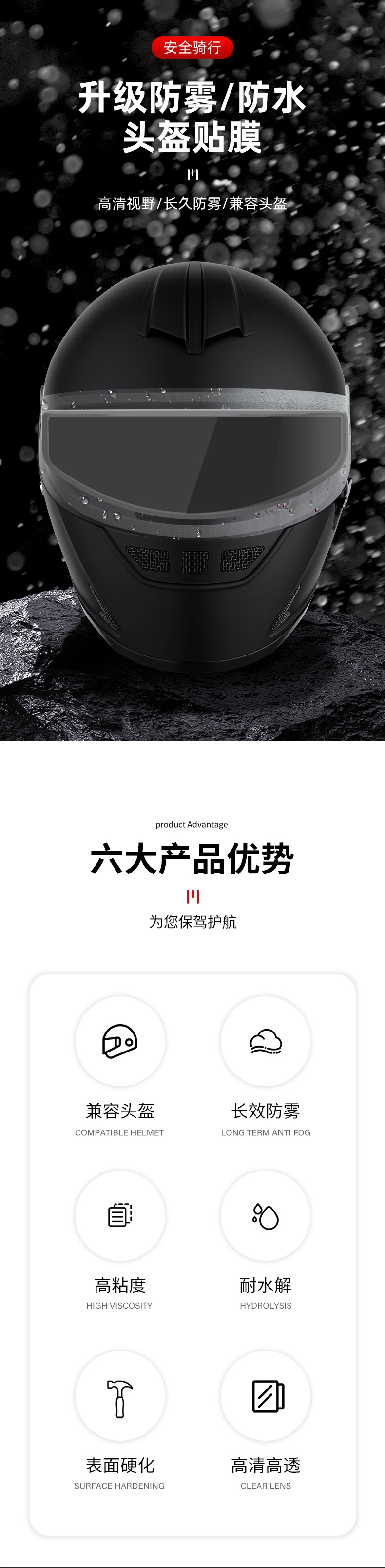 Motorcycle Helmet Rainproof Film, Electric Vehicle Helmet Anti-Fog Sticker, Full-Face Helmet Universal Lens, High-Definition Waterproof Film Artifact
