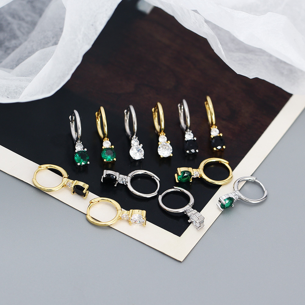 Daily, Shopping Occasion 925 Sterling Silver Material 1 Pair 925 Sterling Silver Zircon Geometric Drop Earrings