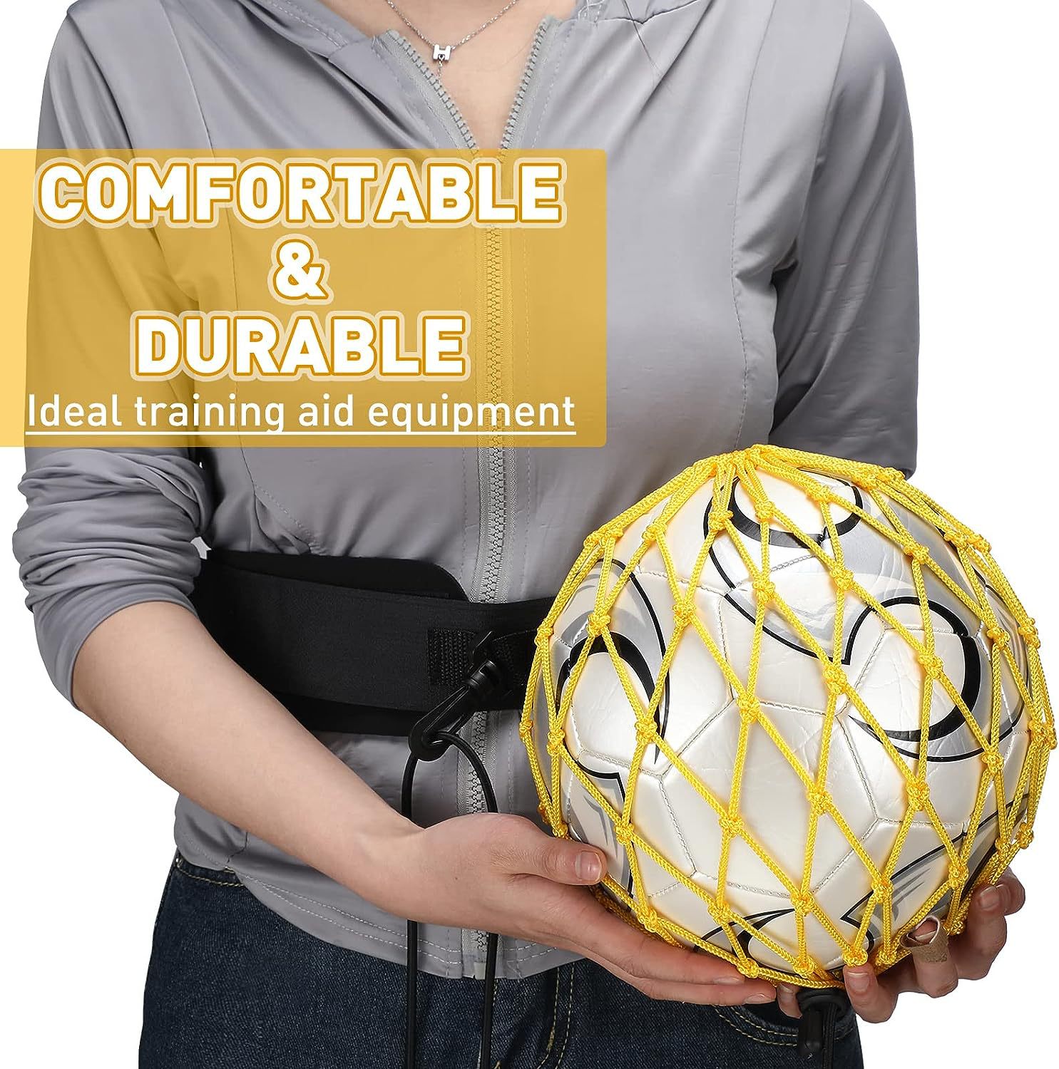 Pelota de fútbol entrenador cinturón neto bolsa de pelota de bolsillo práctica pelota de fútbol para niños con cinturón de pelota de cuerda equipo de entrenamiento