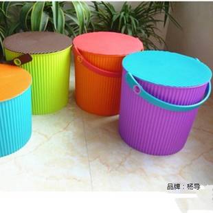 Multifunctional colorful organizing storage bucket toy trash can fishing bucket plastic covered cleaning laundry bucket storage stool