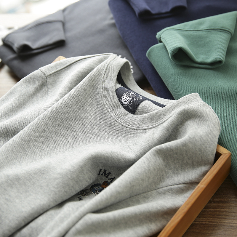 Men's Sweatshirt With Bear Embroidery Soft Knit Round Neck Top_voghion.com