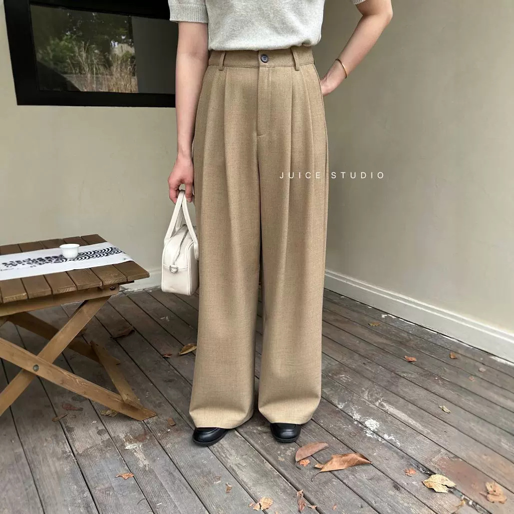 Liquidación sin devolución, pantalones de traje de pierna ancha de todo fósforo de cintura alta, pantalones casuales rectos sueltos de otoño para mujer 2024