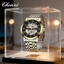 轻奢镶钻全自动机械表钢带镂空商务手表罗马刻度镶钻男表方胜钟表