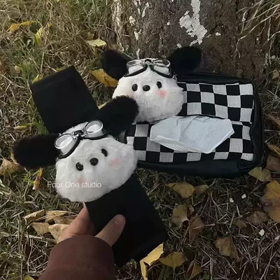 car hanging tissue bag, Car tissue box/set - no-specifications-glasses-wearing-pacha-dog-tissue-box-a-pair-of-black-plush-shoulder-pads