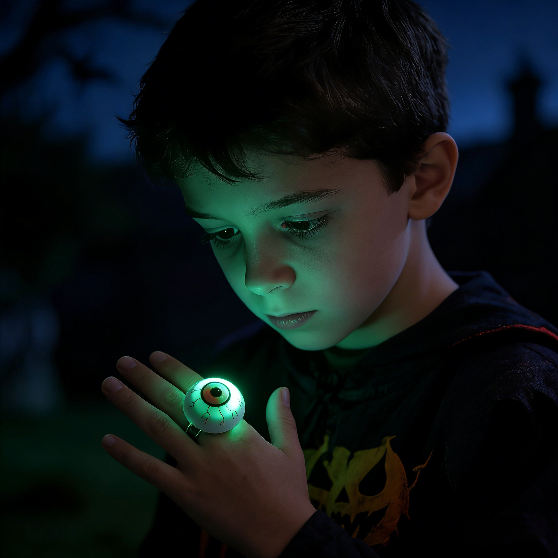 Halloween luminoso anillo plástico calabaza luz anillo murciélago cráneo anillo niños truco anillo de juguete
