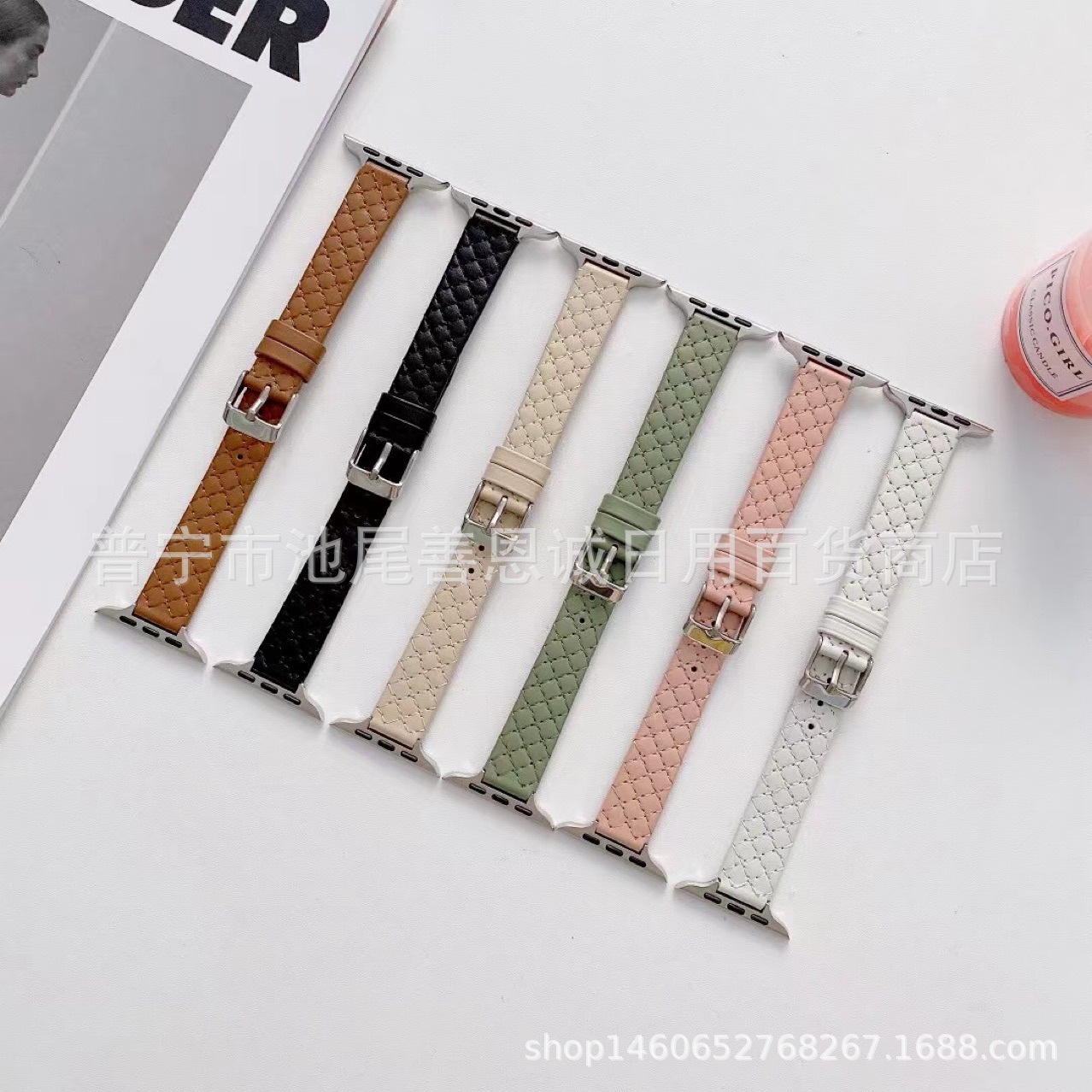 Applicable to Apple IWATCH87654321 generation leather stitching grid…