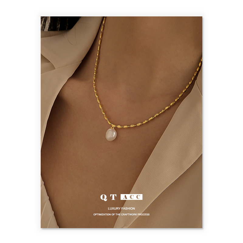 Collar de perlas naturales vintage estilo francés, chapado en latón con oro real de 18K, para mujer, con un toque de alta gama. image 5