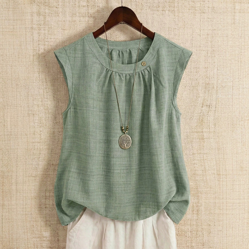 2026 Summer New Plus-Size Women's Clothing Cross-Border Foreign Trade Retro Linen Shirt Sleeveless Casual Pullover Linen Shirt