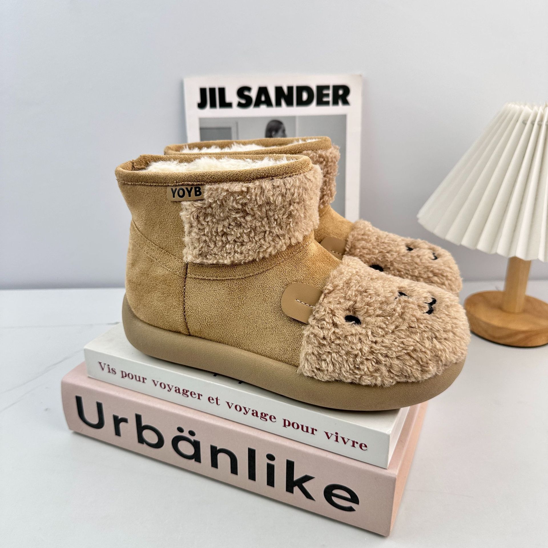YANBO 2025 invierno nuevas botas de invierno más vello grueso calentamiento botas de nieve de dibujos animados conejo zapatos de mujer
