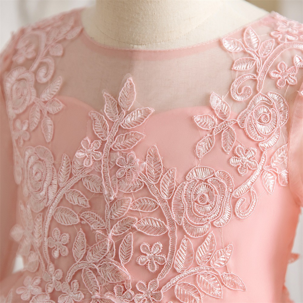 Aliexpress nuevo vestido de niña pequeña y mediana vestido de princesa de manga larga bordado red de flores vestido de boda