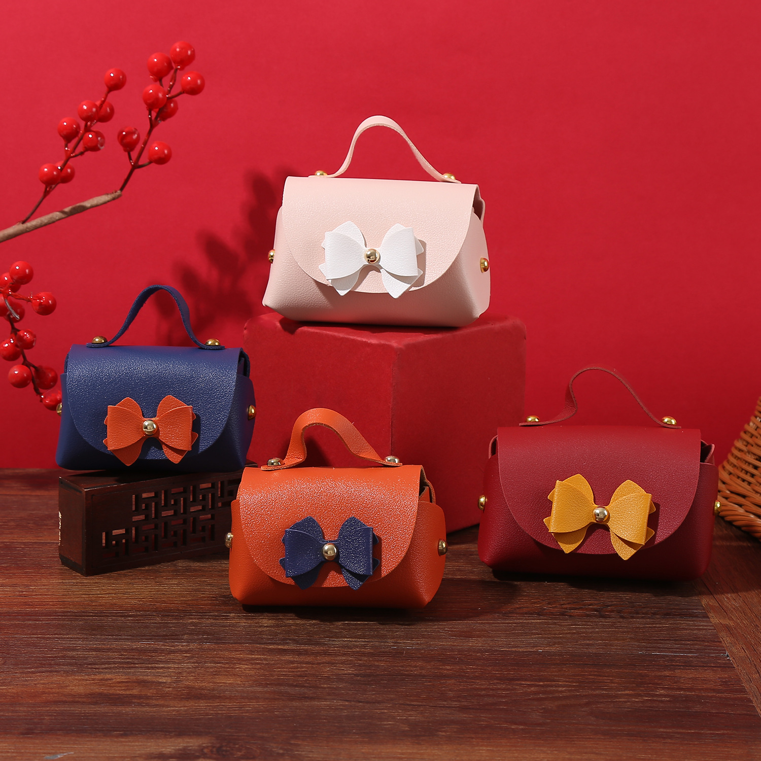 手提PU喜糖袋 高档婚礼伴娘手礼婚庆回礼蝴蝶结喜糖包现货批发