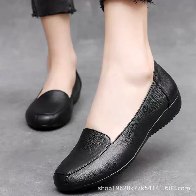 Удобная материнская обувь среднего возраста, натуральная мягкая кожа, мягкая подошва, шапка-бини на плоской подошве, нескользящая кожаная обувь, женская обувь, универсальные туфли на плоской подошве