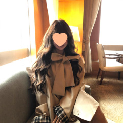 秋日序曲 韩系复古卡其色风衣女设计感可爱蝴蝶结格纹拼气质外套