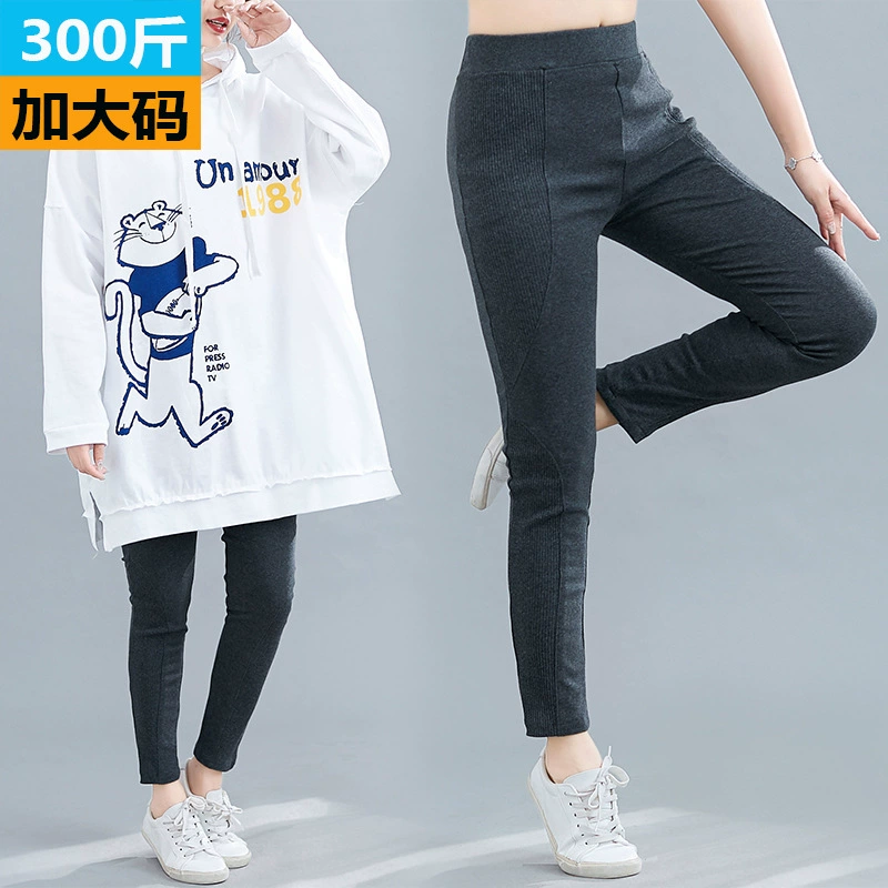 N130/ 150kg Женские облегающие брюки больших размеров в рубчик с лоскутным узором, высокоэластичные, осенне-зимние леггинсы ZM1846