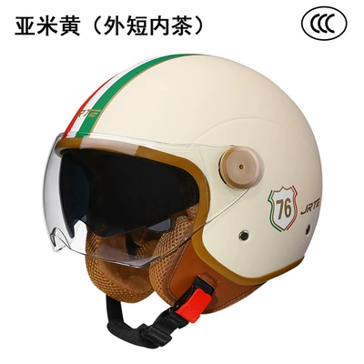 Motosiklet kaskı (dəbilqə) – Men and Women, Harley Helmet - subtly-yellow-double-mirror-short-outside-and-tea-inside-one-size-fits-all