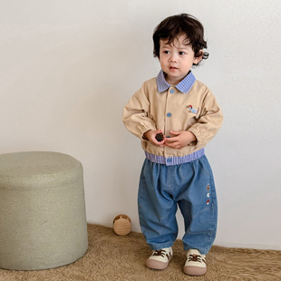 Children's Label Jacket 2025 New Autum Boys' Korean Style Spliced ​​Plaid Baseball Uniform Trendy Baby Fashion Autum Clothing