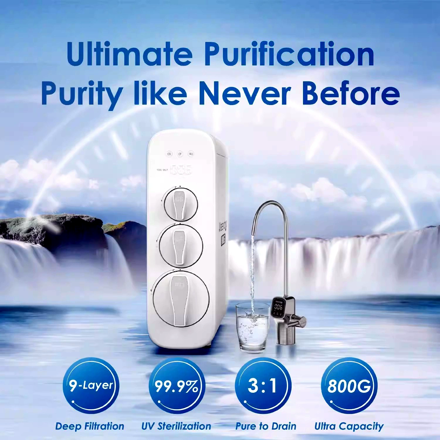 NSF certification WaterDROP pure water machine 800g reverse osmosis RO film water purifier large flow without barrel filter element