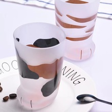 貓爪玻璃杯日本風格新款創意ins耐熱可愛貓腳杯可愛女果汁咖啡杯