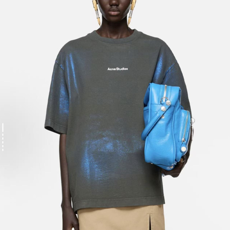 Style Fw25 Washed Iridescent Gold Foil Embossed Summer Loose Casual Round Neck Short-Sleeved T-Shirt