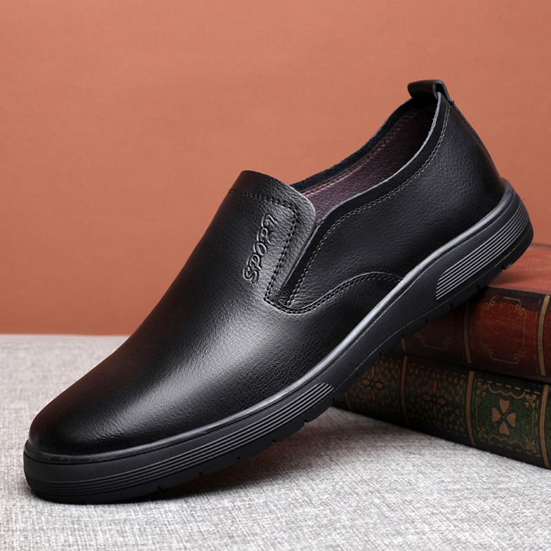 Spring and Autumn Large Size New Men's Genuine Leather Business Casual Loafers Breathable and Plaid Cowhide Casual Slip-On Shoes