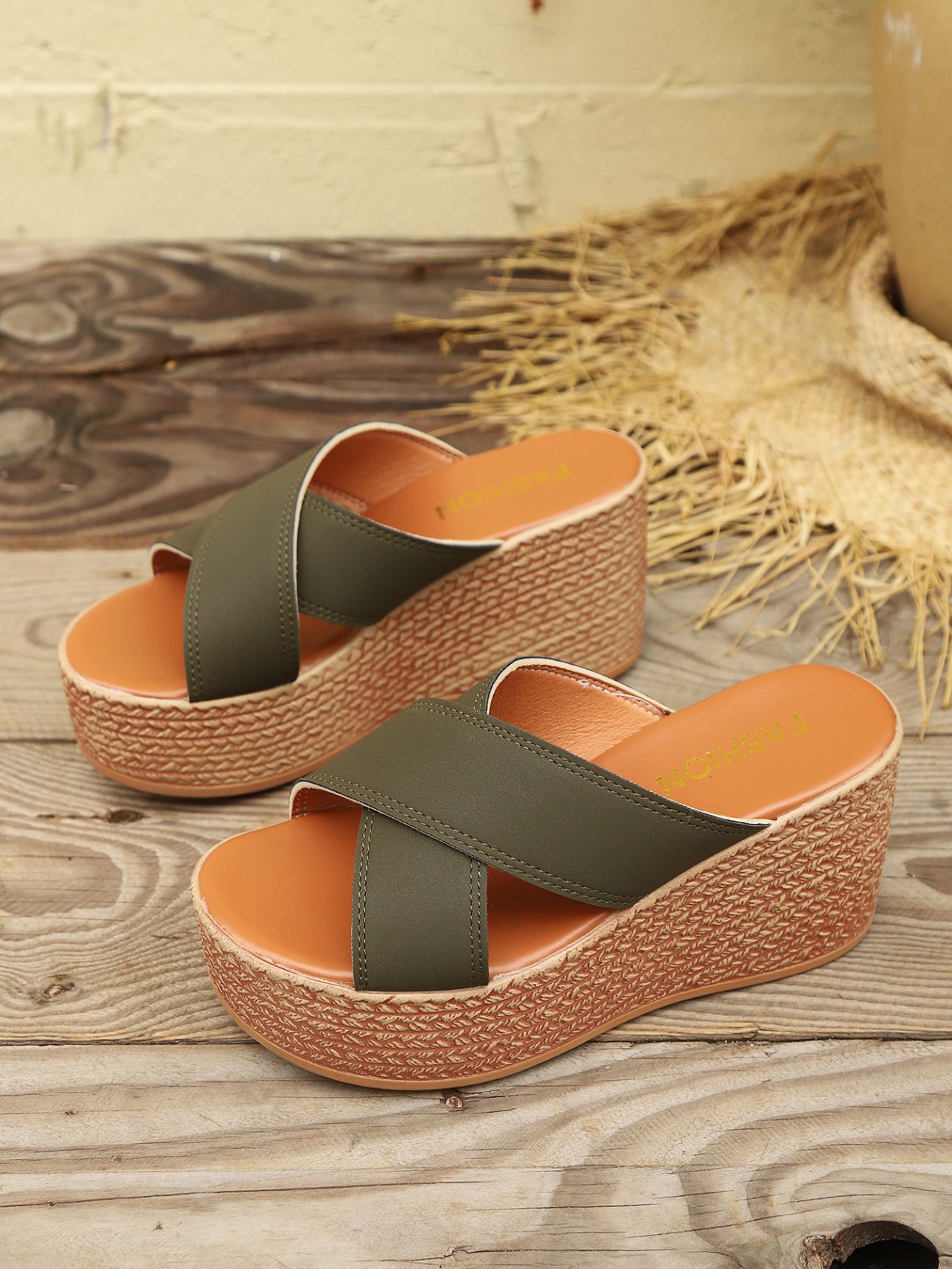 Sandali da spiaggia da donna, con suola spessa, primaverili ed estive, con tacco a zeppa, tinta unita, di grandi dimensioni_voghion.com