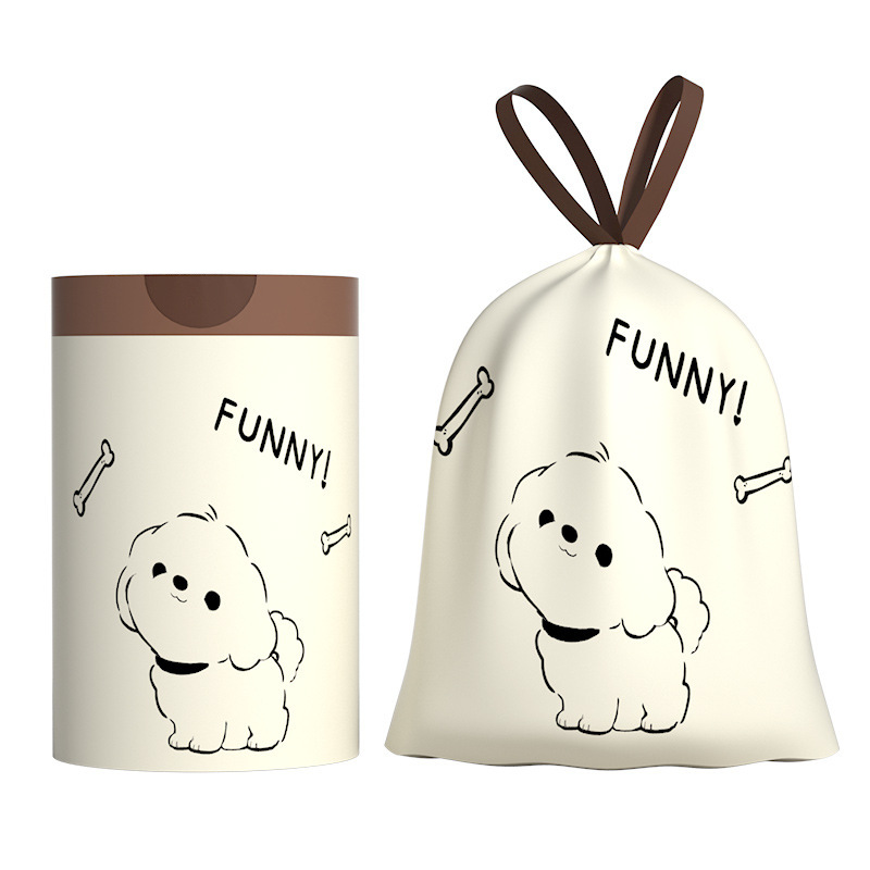 小さな白い犬プリントゴミ袋巾着ビニール袋漫画ゴミ袋使い捨て巾着ポイントブレークビニール袋|undefined