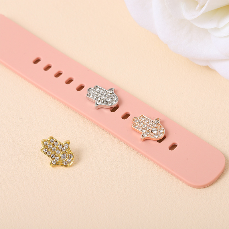 Hebilla decorativa en forma de palma con diamantes para correa de silicona de Apple Watch, estilo brillante y moderno