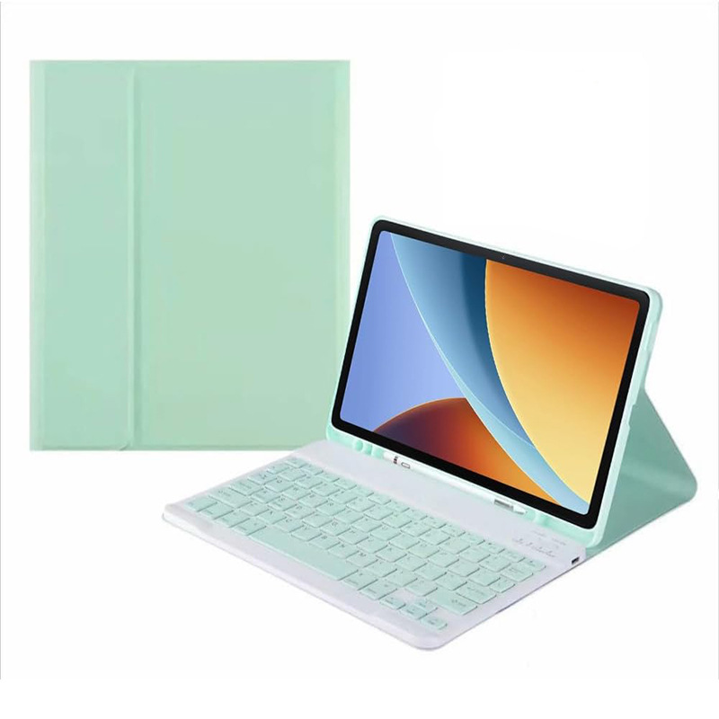 Funda de cuero verde claro + teclado Bluetooth