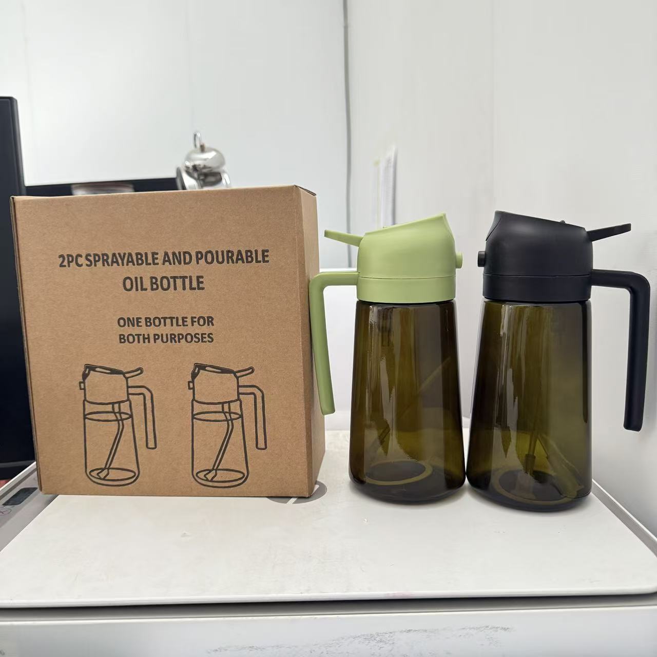 Olla de aceite, olla de aceite de vidrio de cocina doméstica de doble propósito, boquilla de aceite de alta presión, dos en uno, nueva olla de inyección de aceite de vidrio a presión