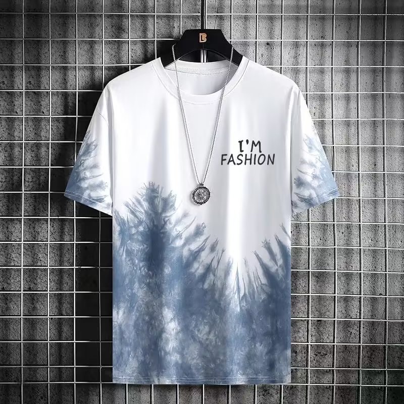 Camiseta de manga corta para hombres, ropa de manga corta, Top con marca de agua de moda de estilo chino, pintura de tinta, pintura de paisaje, verano Nuevo