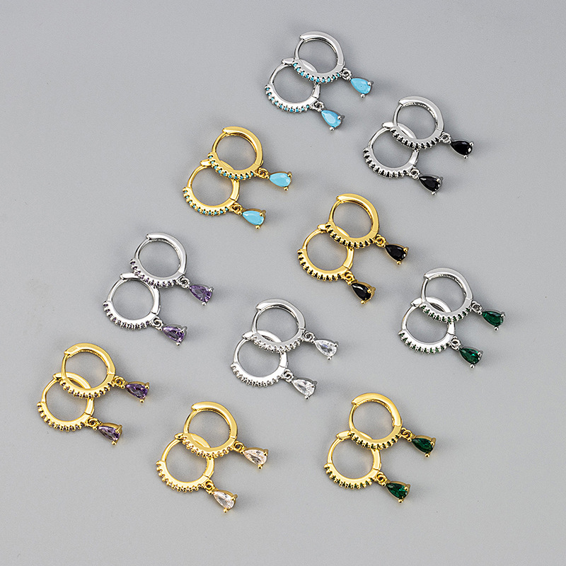 European and American Cross-border French Style Niche High-end Ear Buckle 2024 New Color Water Drop Zircon Ear Ring Female Ear Holes European and American Cross-border French Style Niche High-end Ear Buckle 2024 New Color Water Drop Zircon Ear Ring Female Ear Holes