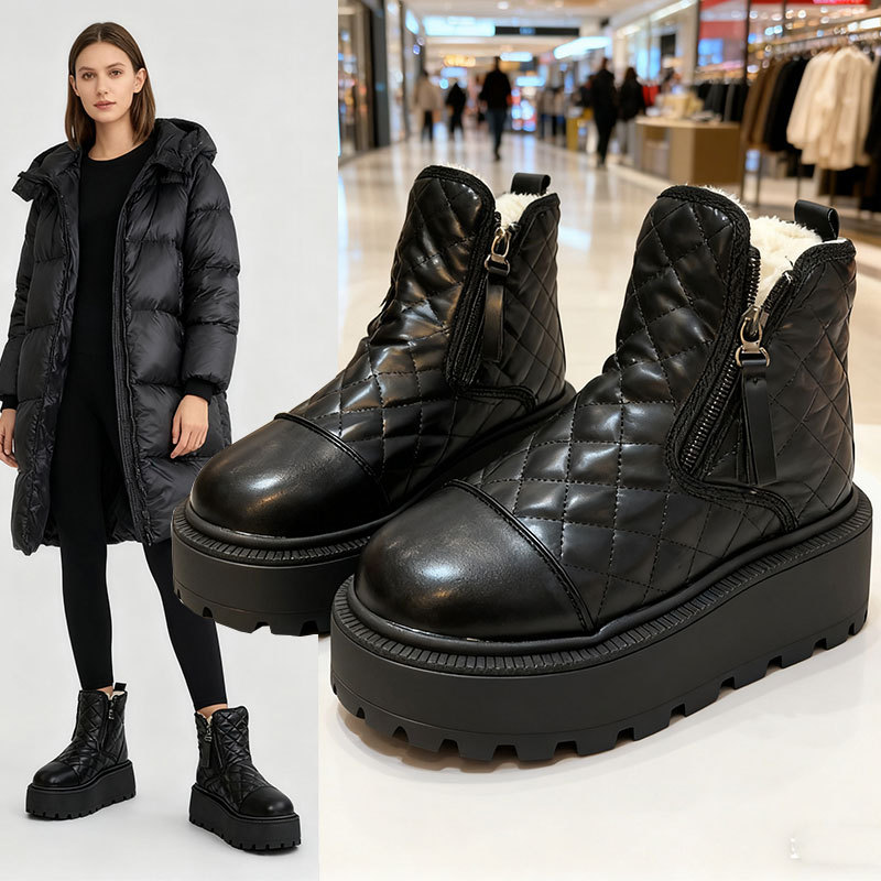 时尚雪地靴女冬季2025年新款学生短靴子东北大棉鞋加绒加厚马丁靴