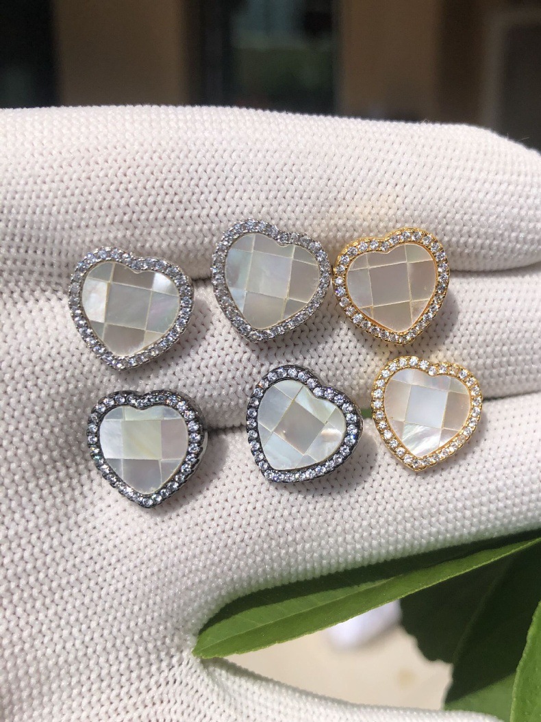 10g Weight Shell Inlay Material Ear Studs Classification 1 Pair Quantity 1 Pair Sweet Heart Shape Plating Inlay Copper Shell Ear Studs