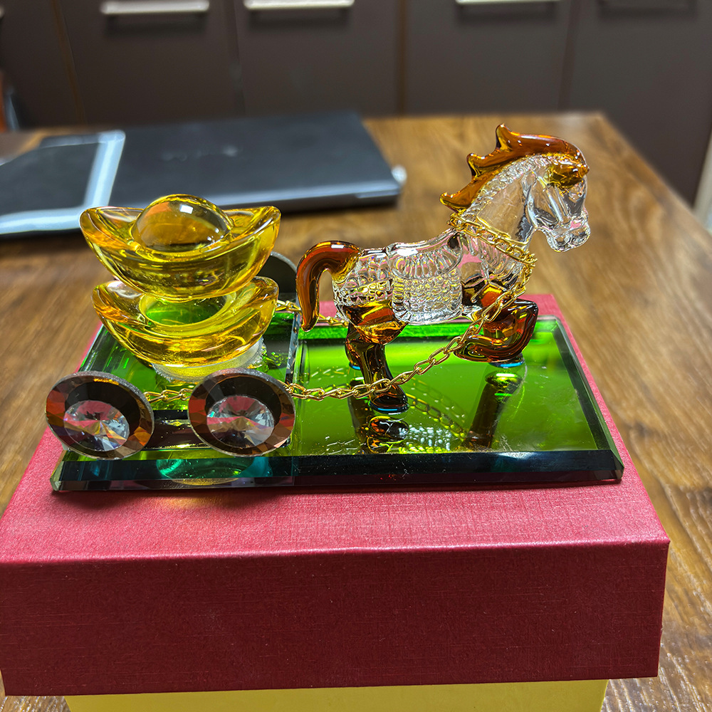 Car Perfume Holder Ornament Glass Carriage Pulling Gold Ingots to Attract Wealth and Protect Safety Car Gift Interior Odor Removal Decoration