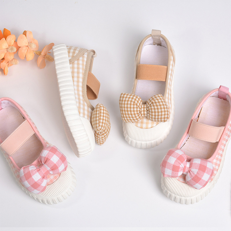 Foreign Trade New Bow Baby Kidsren's Canvas Shoes Korean Style Slip-On Girls Kindergarten Kidsren's Shoes Soft Soles
