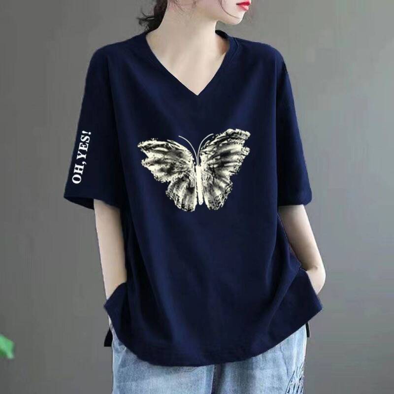Clearance Short-sleeved T-shirt Women's Mother's Summer Printed V-neck Loose plus size Casual Western Style Middle-aged Top Clearance Short-sleeved T-shirt Women's Mother's Summer Printed V-neck Loose plus size Casual Western Style Middle-aged Top