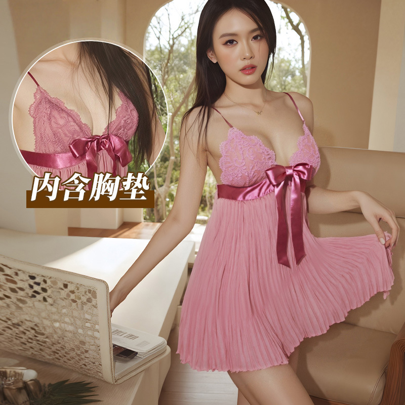 Women's Thin Casual Pajamas New V-Neck Suspender Nightgown Chiffon Pleated with Chest Pad Loungewear for Women