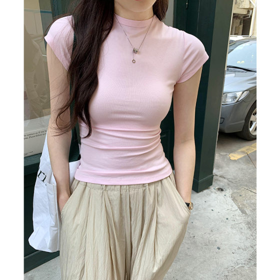 Korean Style Design Sense Super Good-looking Shoulder Short-sleeved T-shirt Women's Summer 2025 New Slim-fit Slimming Sweet and Hot Short Top