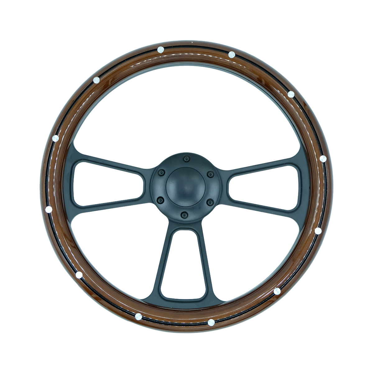 Jetta – Retro Solid Wood Steering wheel - 14-inch-peach-wood-color-rivet-black-frame-solid-wood-steering-wheel
