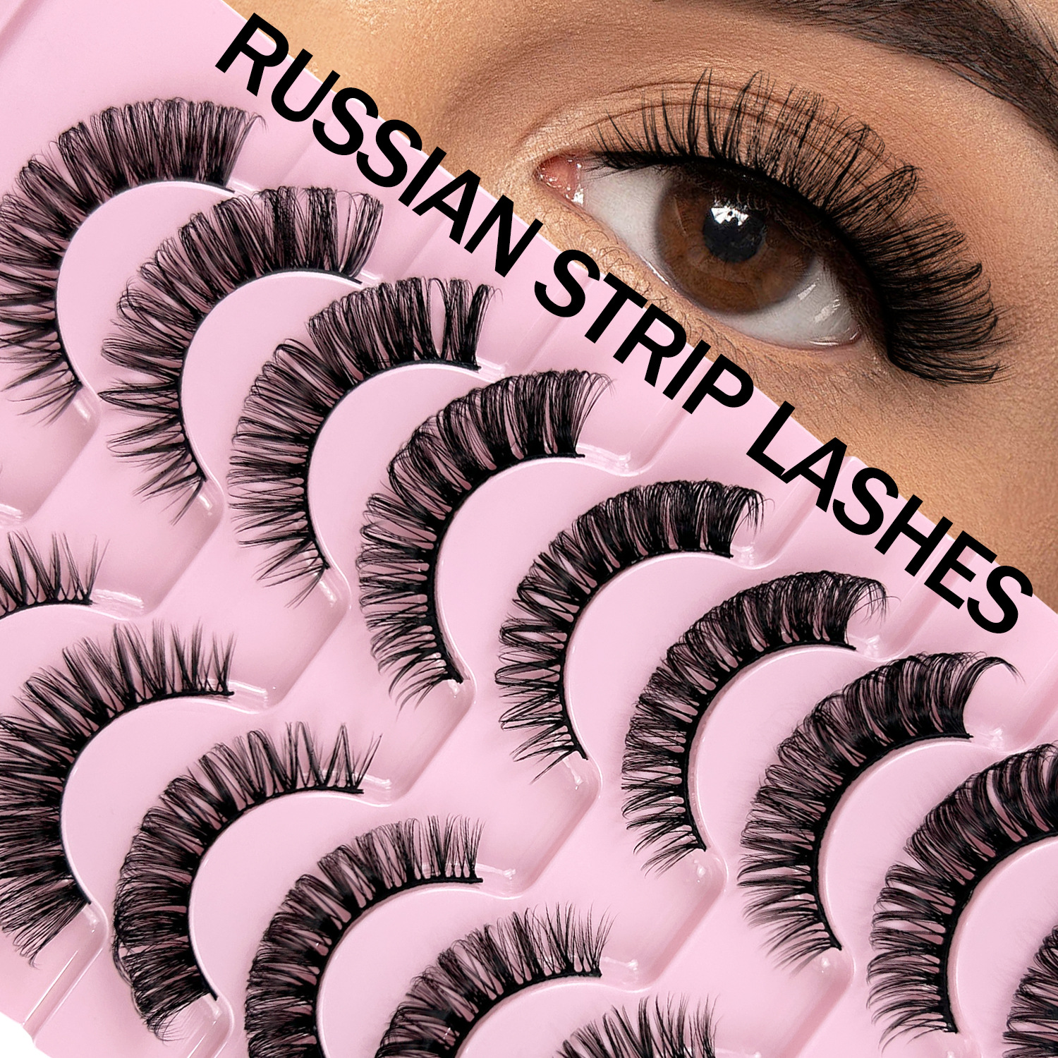Transfronterizo 10 pares de pestañas postizas rizadas rusas, simulación gruesa, pelos, tallos negros DD, pestañas europeas y estadounidenses