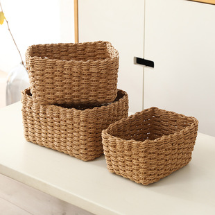 Factory in stock handmade straw storage box household dirty clothes toy storage box desktop sundries cosmetics storage box
