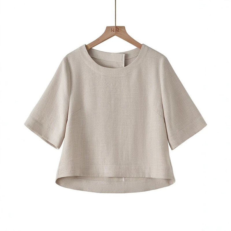 Simple and Elegant Round Neck Short-Sleeved Tops for Women 2026 Summer New Style Stylish Irregular Loose Solid Color Tops Simple and Elegant Round Neck Short-Sleeved Tops for Women 2026 Summer New Style Stylish Irregular Loose Solid Color Tops
