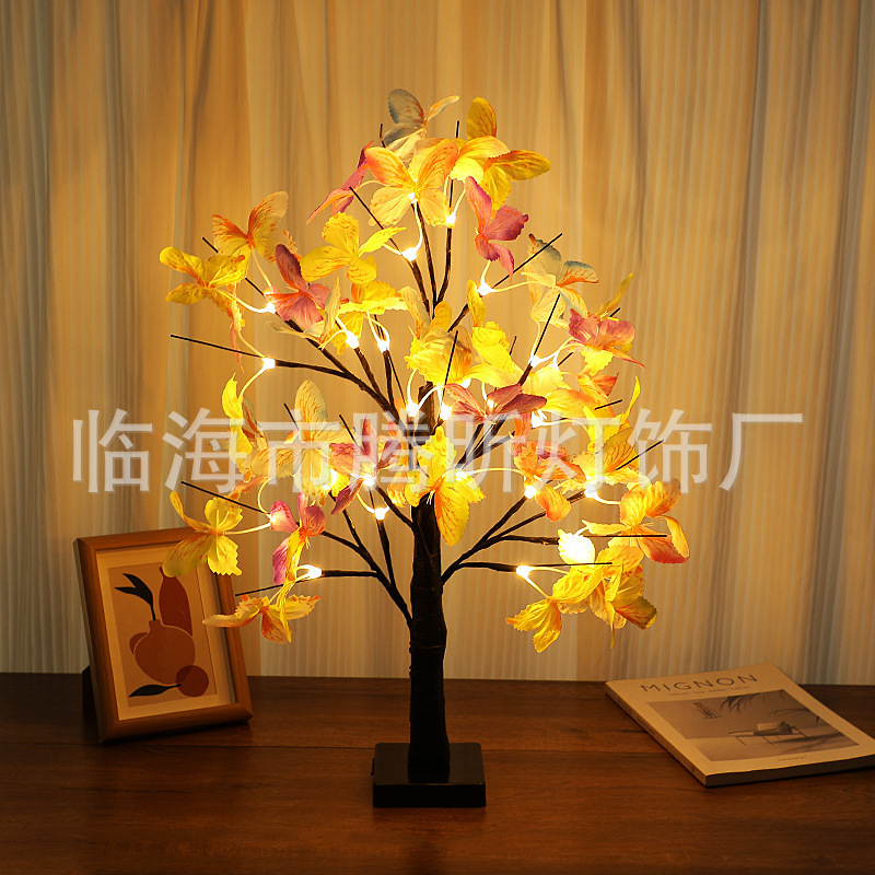Luz de árbol LED rosa fruta ciruela color mariposa luz de abedul azul pálido hoja de arce huevo de oliva