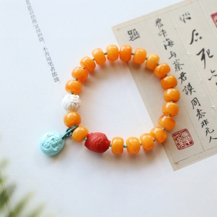 Natural old flower wax old bead string size 10mm waxy mellow crude turquoise mammoth south red