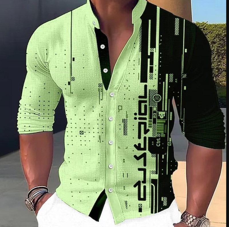 Cross-border foreign trade new men's long sleeve shirt 3D digital printing trend casual shirt factory direct sales